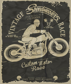 vector retro motorbike race print