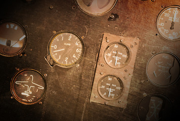 Different meters and displays in an old plane
