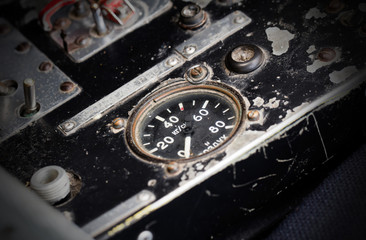 Different meters and displays in an old plane