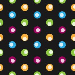 Patrón geométrico abstracto con puntos de colores sobre un fondo negro