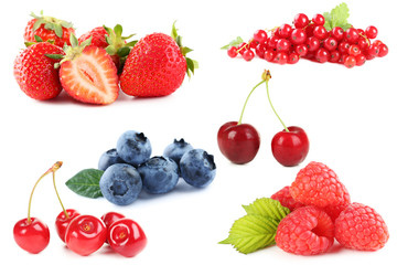 Blueberries, strawberries, raspberries, currant and cherry