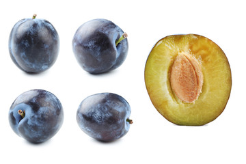 Tasty and ripe plums isolated on a white