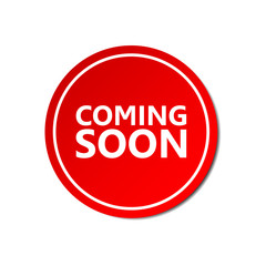 Coming soon sticker. Commercial red offer label. Vector isolated illustration.