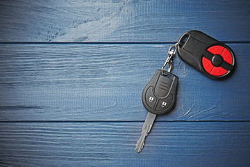 Car key on blue table