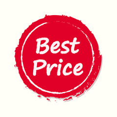 Best price grunge sticker. Commercial red offer label. Vector isolated illustration.