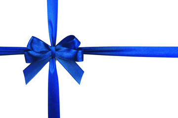 Blue ribbon with bow isolated on white