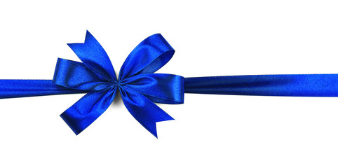 Blue ribbon with bow isolated on white