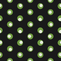 Patrón geométrico abstracto con puntos de colores sobre un fondo oscuro