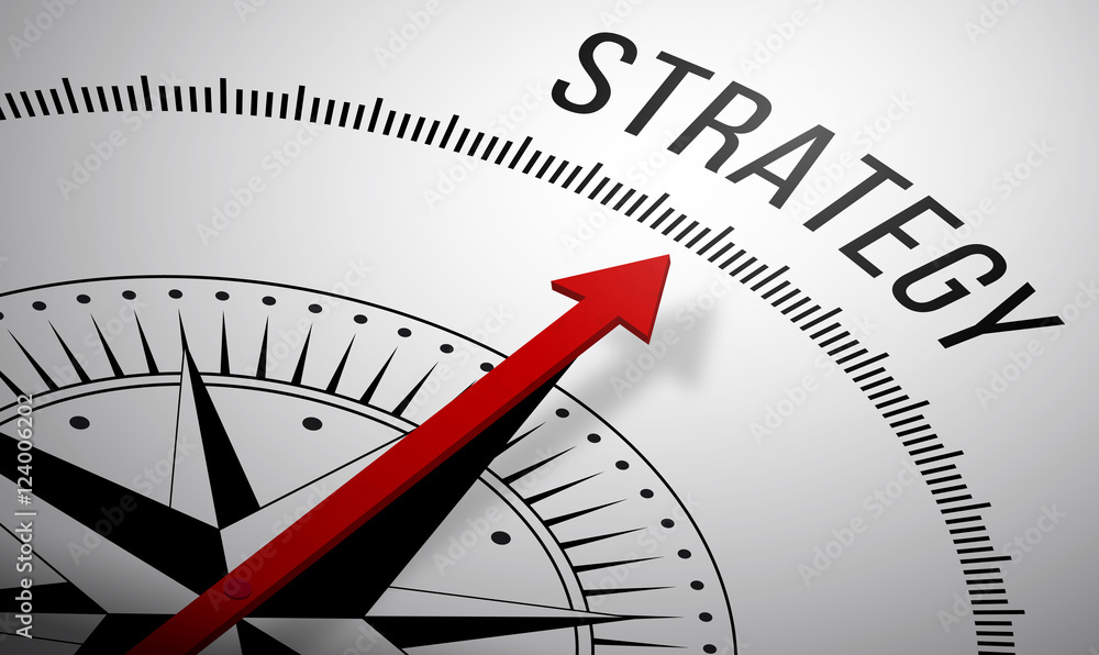 Poster 3d rendering of a compass with a strategy icon.