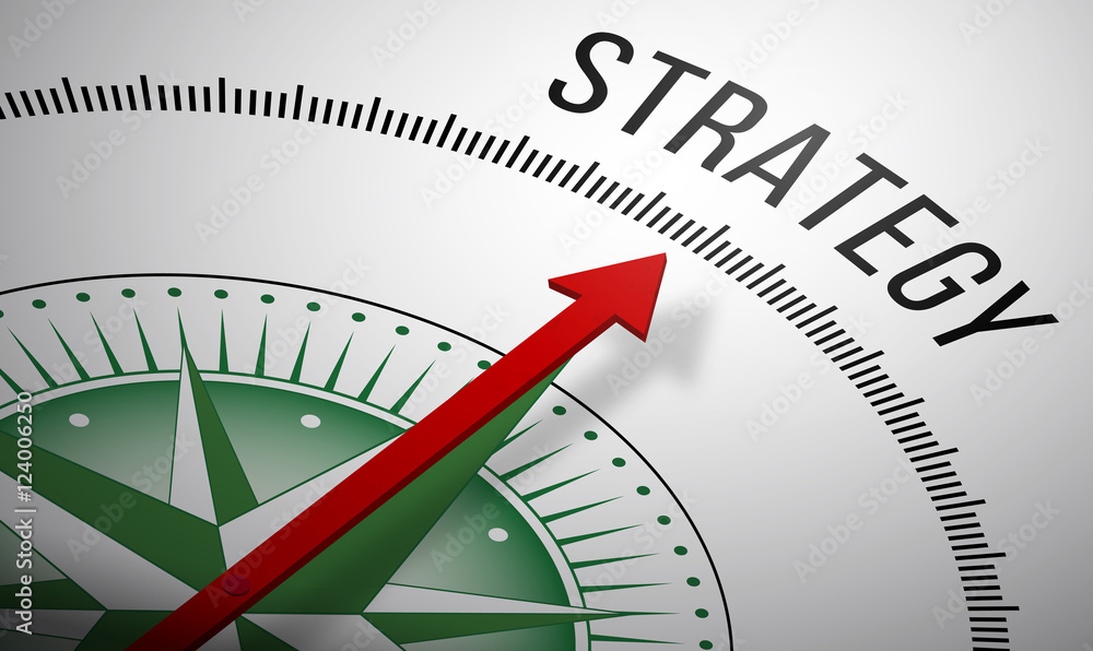 Poster 3d rendering of a compass with a strategy icon.