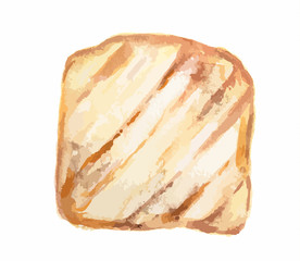Isolated watercolor toast on white background. Pastry for nutritous breakfast.