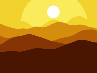 Mountains on the Sun background. Vector EPS10 illustration