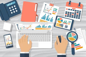 Businessman working at desk.