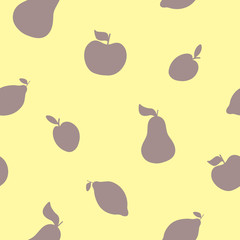 Seamless pattern with fruits. Apple, lemon, pear, plum.