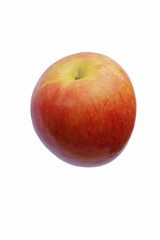 Jazz apple (Malus domestica Scifresh). Hybrid between Royal Gala and Braeburn apples. Image of apple isolated on white background