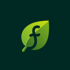 F letter logo in green leaf.