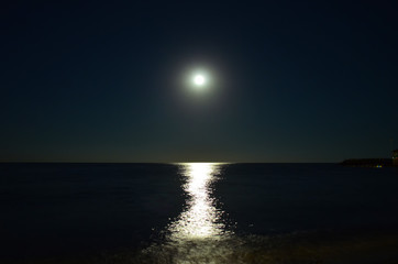Moon and sea at night