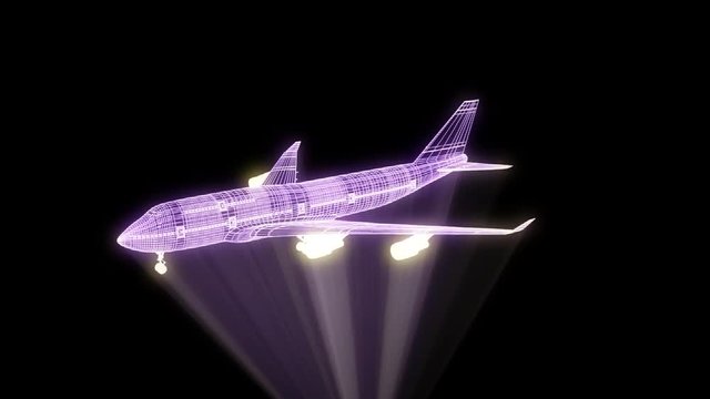 Airplane in Hologram Wireframe Style. Nice 3D Rendering
