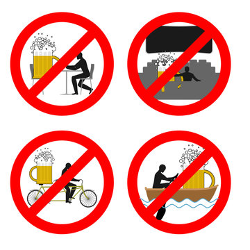 Forbidden to drink alcohol in public places. Stop mug of beer at