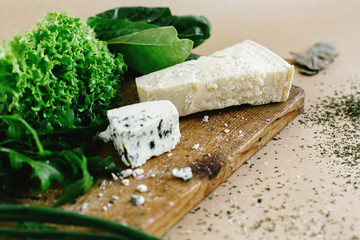 delicious fresh salad arugula spinach and parmezan and gorgonzol