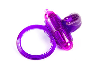 Penis vibrating ring rabbit sex toy purple on white background
