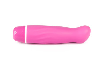 Sex toy mini vibrator g-spot dildo pink on white background

