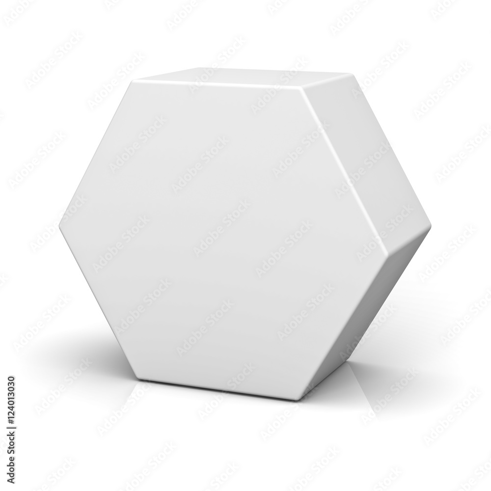 Fototapete Blank hexagon box isolated on white background with reflection and shadow 3D rendering