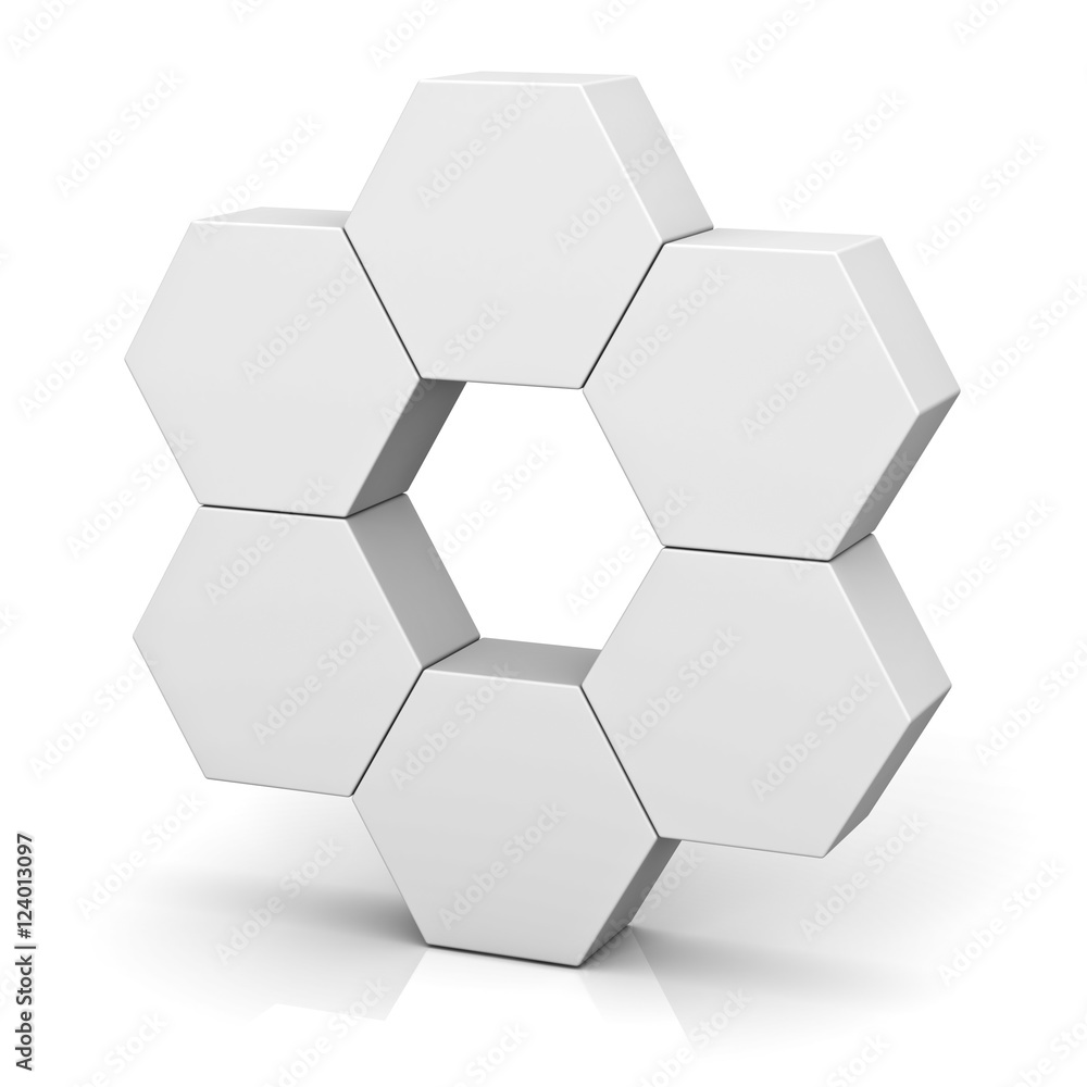 Aufkleber Blank hexagon signboard boxes on white background abstract concept with shadow 3D rendering