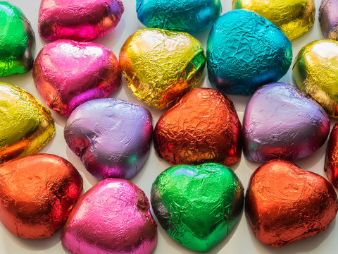 Valentine's Heart-shaped Chocolates Wrapped In  Wrapped In Color