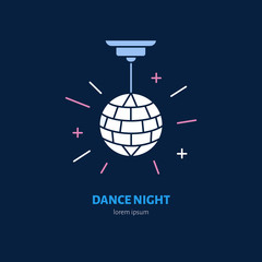Disco ball symbol, retro dance party. Modern vector thin line icon of dancing night. Linear disco ball pictogram for music event, dance club. Disco ball pictogram for music banner, web site.