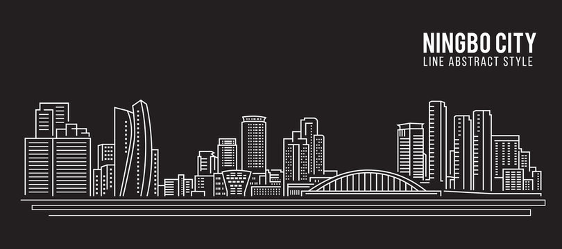Cityscape Building Line art Vector Illustration design - Ningbo city
