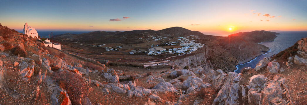 View of Folegandros village and surrounding landscape.