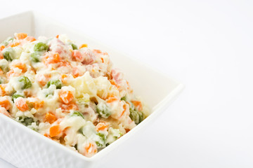 Russian salad isolated on white background

