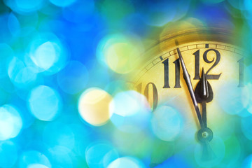 Detail of new year clock with blue background