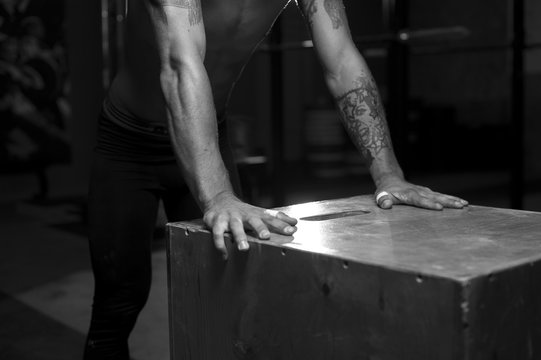 Male Athlete Standing Near Jump Box After Exercise