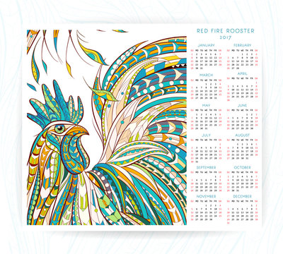 Calendar template with patterned rooster