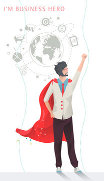 Concept of leadership /  business hero / man  in robe / winner / vector illustration