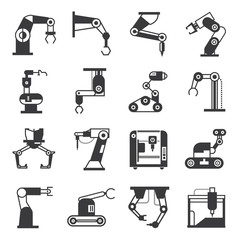 robotic arm icons, industry assembly robots