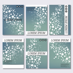 Naklejka na ściany i meble Set of business templates for brochure, flyer, cover magazine in A4 size. Structure molecule DNA and neurons. Geometric abstract background. Medicine, science, technology. Vector illustration.