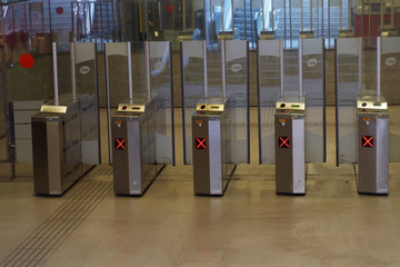 Barcelona, Spain metro automatic ticket examiners installed a metro entrance.