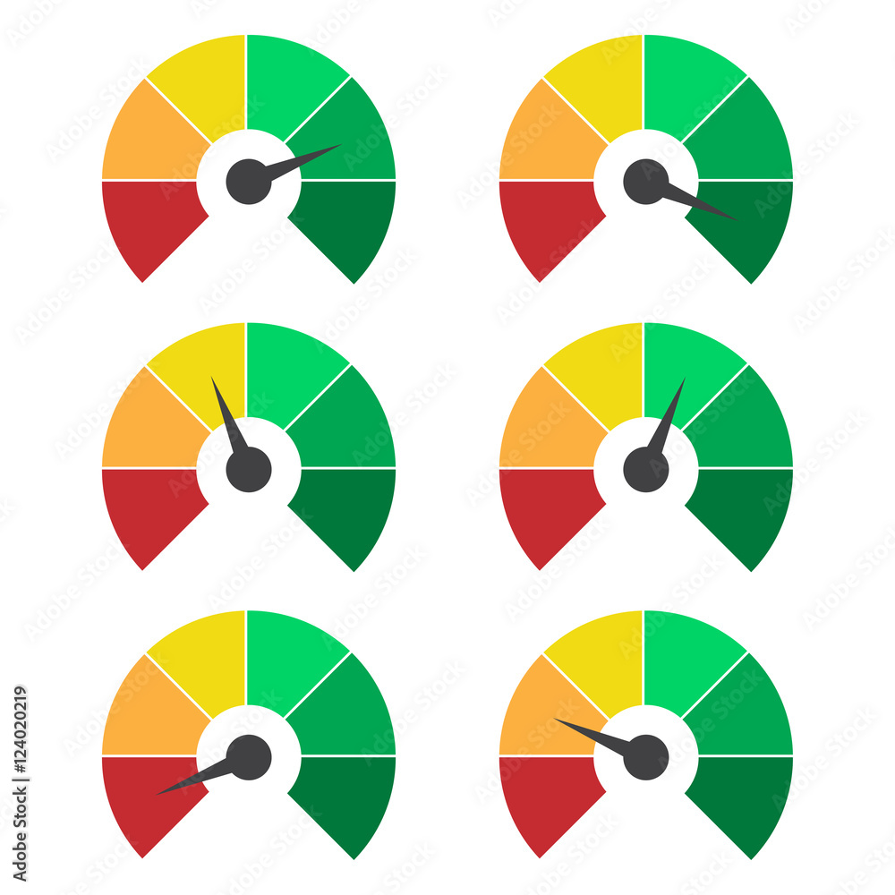 Poster set of measuring icons. speedometer or rating meter signs infographic gauge elements