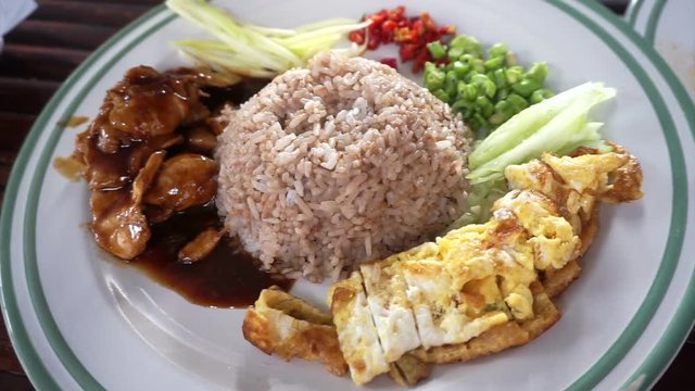 Thai local food. Rice Mixed with Shrimp paste, Kow Klook Gapi or Khoa Klook Kapi 