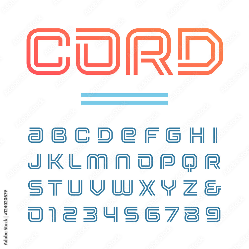 Poster linear font. vector alphabet with stripes effect letters and num