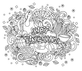 Cartoon vector hand drawn Doodle Thanksgiving illustration.