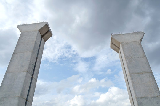 Bridge Abutment / View Of Bridge Abutment On Sky Background.