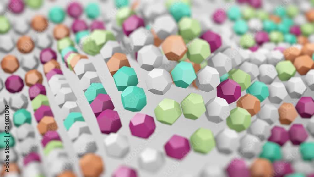 Poster wavy surface of colorful polygons. 3d render