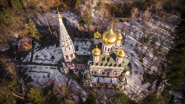 Aerial photo of Shipka monastery, Bulgaria
