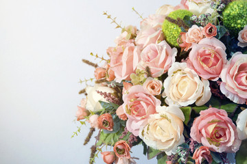 Beautiful plastic flowers background for postcard and valentines day.