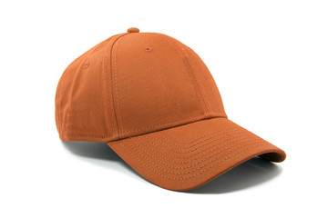 Closeup of the fashion orange color cap isolated on white background.