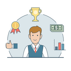 Linear Flat business man trophy cup money vector Profit success